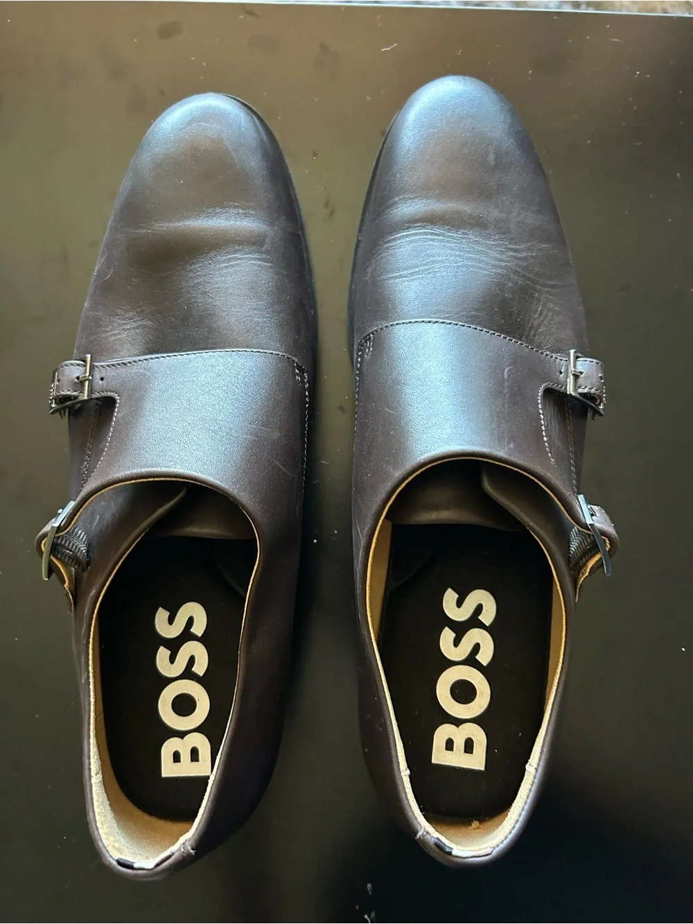 BOSS DOUBLE-STRAP MONK OXFORD SHOES IN LEATHER - SIZE 11